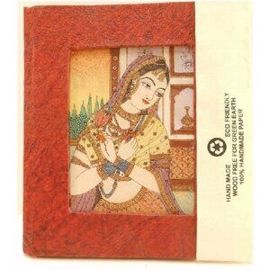 Eco Friendly Handmade Paper Journal w/ Gemstone Painting on Cover (Red)
